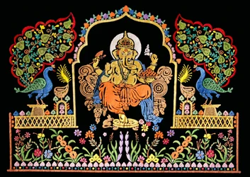 Lord Ganesha Ganpati Stickarbeit auf Samt