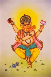 Lord Ganesha Ganpati in tanzender Stimmung Miniaturmalerei auf Papier