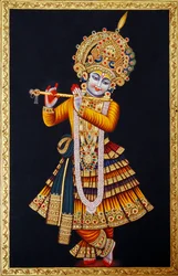 Herr Krishna spielt Flöte Miniaturmalerei auf Papier