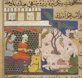 Hackfleisch wird für Sultan Ghiyath al-Din zubereitet, während er mit seinen Damen flirtet, aus dem Ni