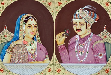 Miniaturmalerei von Akbar und Jodha Bai Indien Asien