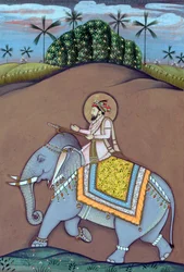 Miniaturmalerei des Mogulkaisers Shah Jahan auf einem Elefanten sitzend