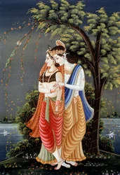 Miniaturmalerei von Radha Krishna, Indien
