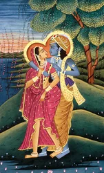 Gemälde von Gott Krishna und ihrer größten Verehrerin Radha, Indien