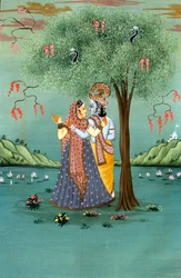 Radha Krishna Miniaturmalerei auf Papier