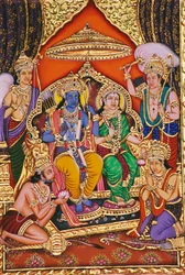 Ram Darbar Miniaturmalerei auf Papier mit Prägung