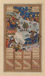 Rustam fängt den Khagan von China, Folio aus einem Manuskript des Shah-Nama von Firdausi, spätes 15. bis frühes 16. Jahrhundert