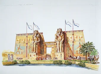 Das antike Theben - Rekonstruktion der Statuen von Amenhotep III., bekannt als die Kolosse von Memnon, zur Zeit von Ramses II.