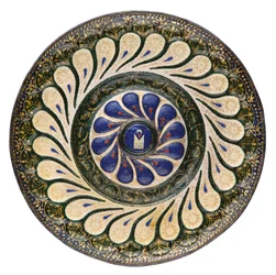 Polychrome runde Platte, venezianisch, ca. 1500 (teilvergoldete Emaille)