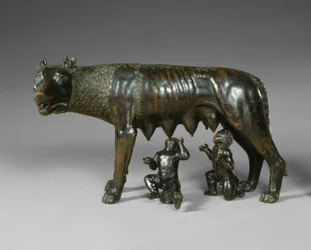 Die kapitolinische Wölfin säugt Romulus und Remus
