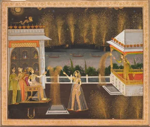 Damen feiern Diwali, ca. 1760