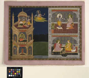 Vishnu nähert sich einem goldenen Turm auf Garuda, ca. 1825