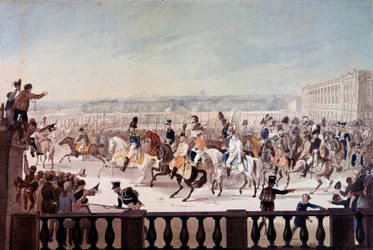 Alexander I. (1777-1825) auf dem Place de la Concorde in Paris. Gemälde der russischen Schule