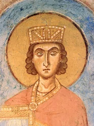 König Salomo - Alte russische Fresken - 12. Jahrhundert - Fresko - St. Georgs-Kirche, Staraja Ladoga