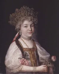 Porträt von Alexandra Pawlowna in russischer Nationaltracht, um 1790