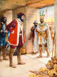 Hernan Cortes nimmt Montezuma 1519 als Geisel