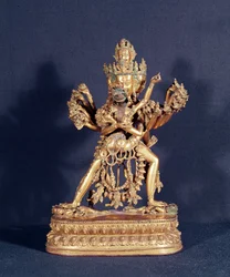 Hevajra und Nairatmya (vergoldete Bronze mit Silbereinlage)