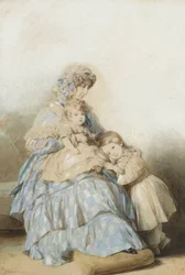 Königin Maria Amalia von Frankreich mit den Kindern von Prinz Louis, Herzog von Nemours, 1845