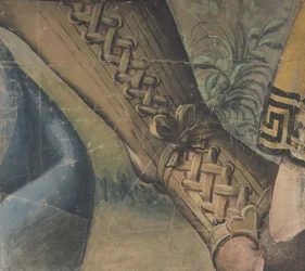 Fragment eines Wandteppich-Kartons: Fuß in einem Buskin, Draperie und eine Pflanze, 1500-1550