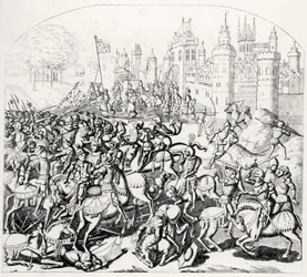 König David von Schottland (1084-1153) kommt mit einer großen Armee vor Newcastle-upon-Tyne, 1138