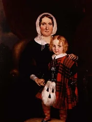 Porträt einer schottischen Frau mit ihrem jungen Sohn in Highland-Kleidung, ca. 1860