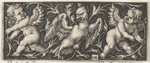 Horizontales Paneel mit einem Adler, flankiert von zwei Genien, 1544