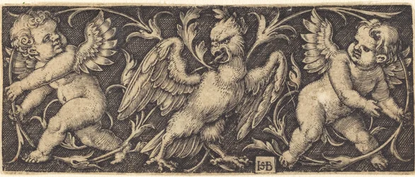 Ornament mit Adler und zwei Genien