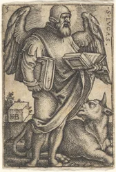 Platte 3: Heiliger Lukas mit nach rechts gedrehtem Kopf, ein Buch in jeder Hand, 1541