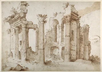 Säulenruinen des Tempels der Minerva, Forum von Nerva, Rom