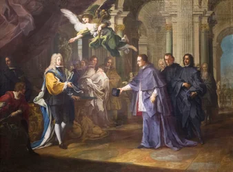 Das Treffen zwischen Kardinal Felipe Chigi Zondadari und Philipp V., König von Spanien