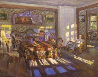 Sonnenlicht durch bunte Glasfenster, 1916