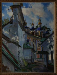 Ansicht des Pskovo-Pechersky-Klosters, 1928
