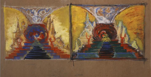 Bühnenbild für die Oper Der goldene Hahn von N. Rimski-Korsakow
