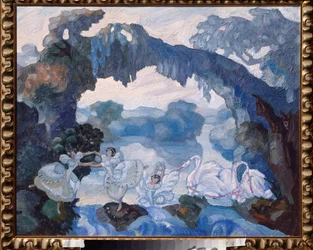 Bühnenbild für das Ballett "Schwanensee" von Pjotr Tschaikowski - Werk von Sergei Sudeykin (1882-1946)