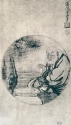 Porträt von Lao-Tzu, chinesischer Philosoph aus dem 6. Jahrhundert v. Chr., Zeichnung von Sesshu Toyo (1420-1506), japanische Zivilisation, Muromachi-Periode