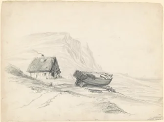 Haus und Boot am Ufer