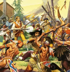 Daniel Boone verteidigt eine Kentucky-Siedlung gegen angreifende Indianer