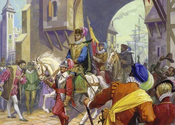 Sir Francis Drake kommt in Plymouth an