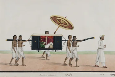 Thomas Holroyd liest in seiner Sänfte, ca. 1835
