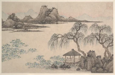 Landschaft mit Pavillon und Weiden