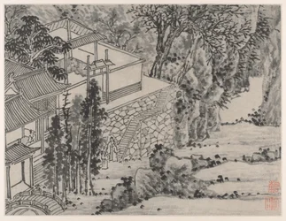 Zwölf Ansichten des Tigerhügels, Suzhou: Der erleuchtete Steinrückzug, nach 1490