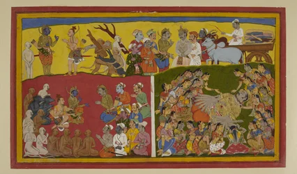 Vibhīṣaṇa trauert um Rāvaṇa; Rāma ordnet Bestattungsriten und Vibhīṣaṇas Krönung an