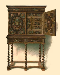 Walnuss-Schrank mit Intarsien, 1905