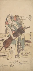 Arashi Sangoro als Ronin-Samurai am Ufer stehend, ca. 1777