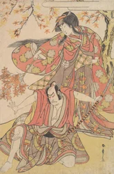 Segawa Kikunojo III als Frau unter einem Ahornbaum im Herbst, ca. 1778