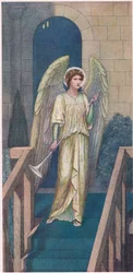 Der Herold des Geheimnisses!...und dort, auf einer Bühne, ein Herold mit einer Trompete, gekleidet wie der Erzengel Gabriel