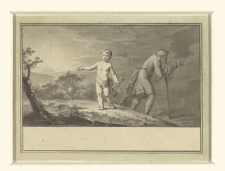 Das neue und das alte Jahr: ein Junge und ein Greis in einer Landschaft