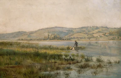 Paddelnder Mann auf dem See