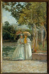 Spaziergang im Garten. Gemälde von Silvestro Lega (1826-1895) 19. Jahrhundert Florenz, Museum für moderne Kunst