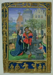 April: Werbung, aus einem Stundenbuch, oder dem Golfbuch, ca. 1520-30